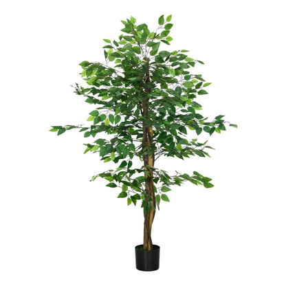 HOMCOM Artificial Ficus Tree, a tall plant with green leaves and a brown trunk in a black pot
