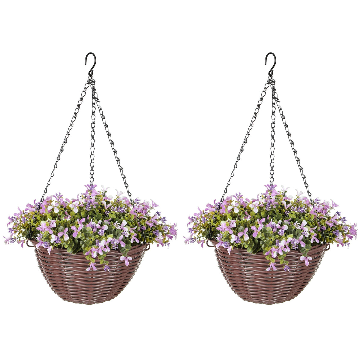 HOMCOM Artificial Flowers in Basket Set of 2 in Purple