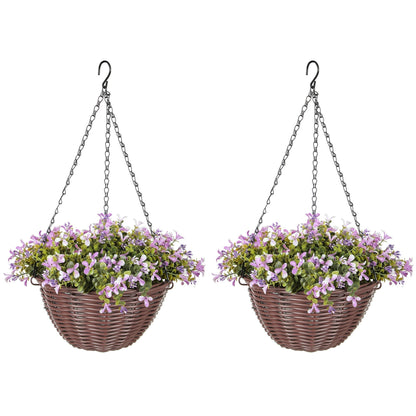HOMCOM Artificial Flowers in Basket Set of 2 in Purple