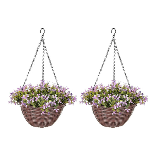 HOMCOM Artificial Flowers in Basket Set of 2 in Purple