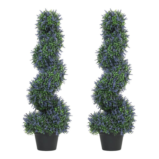 HOMCOM Artificial Lavender Topiary Tree Set of 2 standing side by side against a white background