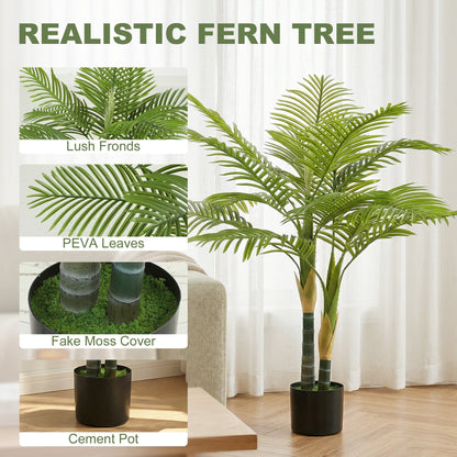 Close-up details of the artificial plant's leaves and pot covering