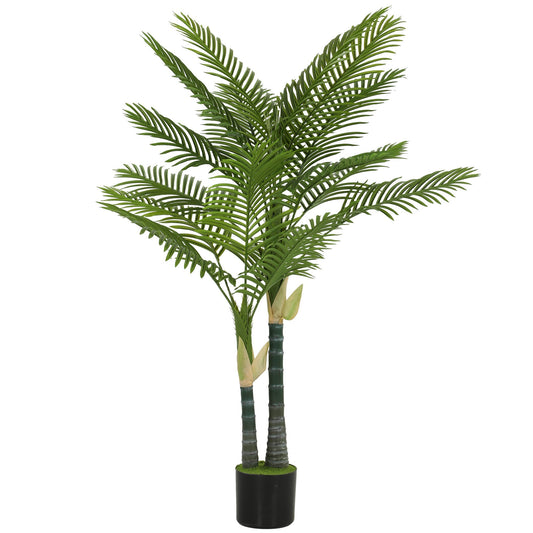 HOMCOM Artificial Palm Tree with 16 PEVA Leaves, a tall green plant in a black pot