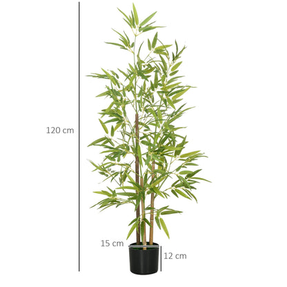 Artificial bamboo tree with height and pot dimensions shown