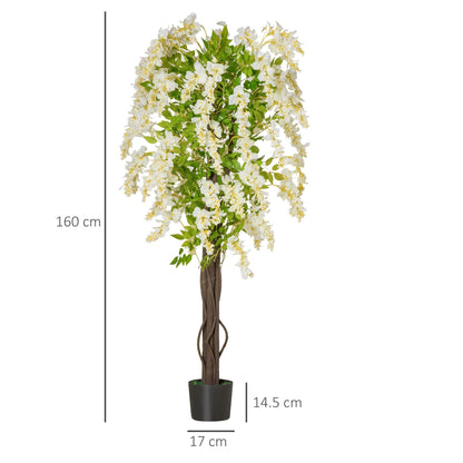 Size diagram showing the dimensions of the artificial plant white wisteria tree
