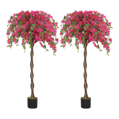 HOMCOM Artificial Plants Murraya, two large artificial blossom trees with red flowers in black pots