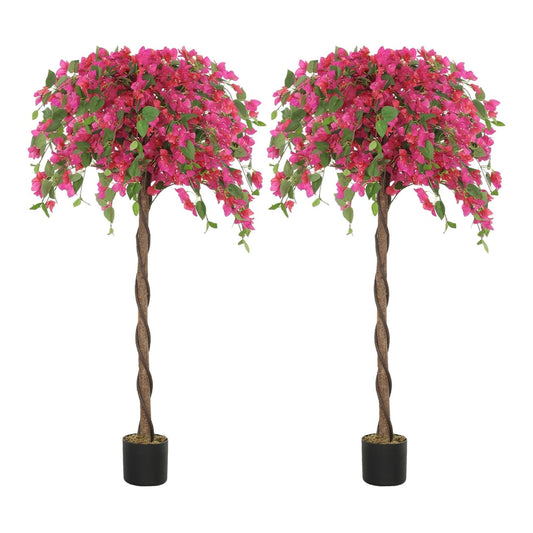 HOMCOM Artificial Plants Murraya, two large artificial blossom trees with red flowers in black pots