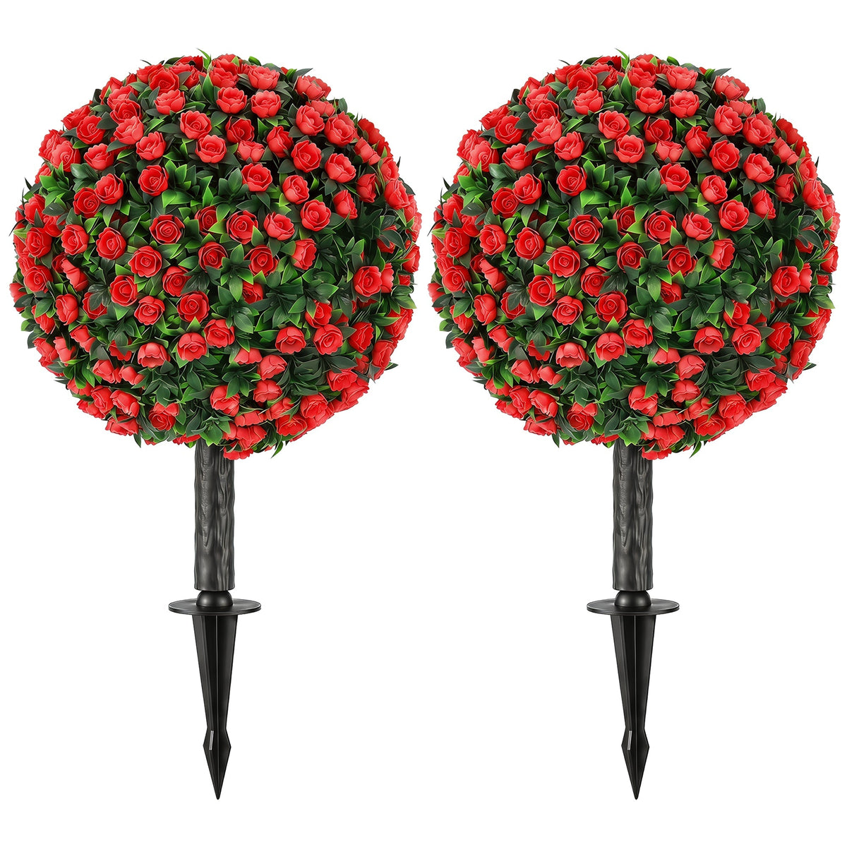 HOMCOM Artificial Rose Topiary UV Resistant, a pair of red rose bushes on stakes