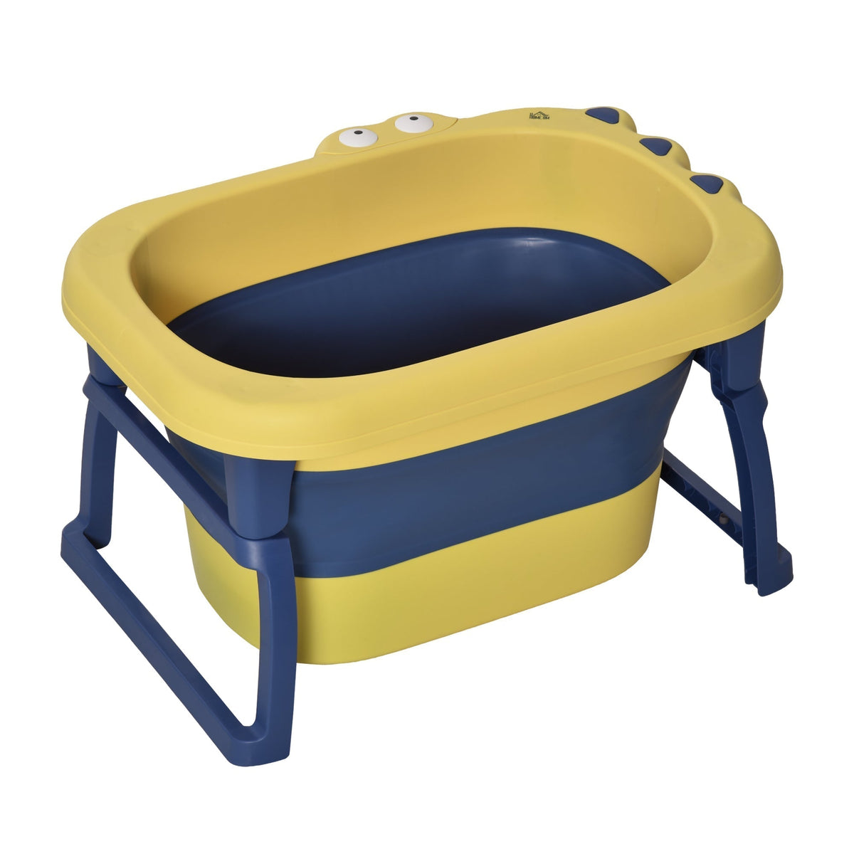 HOMCOM Baby Bathtub, a yellow and blue collapsible baby bath with legs