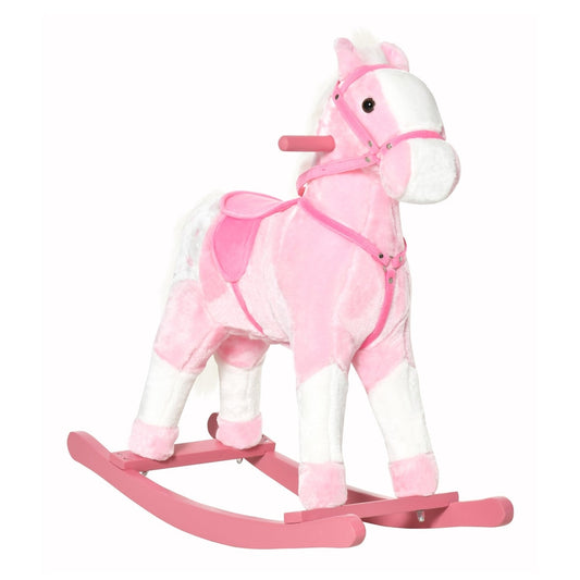 HOMCOM Baby Rocking Horse Plush Ride on Animals Rocker in pink with white accents and a padded saddle