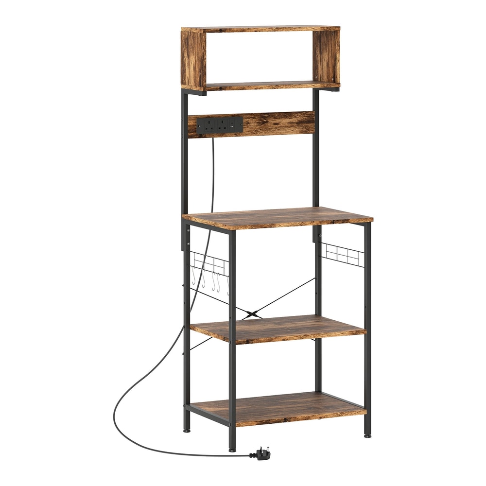 HOMCOM Bakers Rack with Power Outlet showing the full unit with shelves and hooks