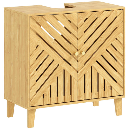HOMCOM Bamboo Bathroom Under Sink Cabinet with adjustable shelf for basin without pedestal