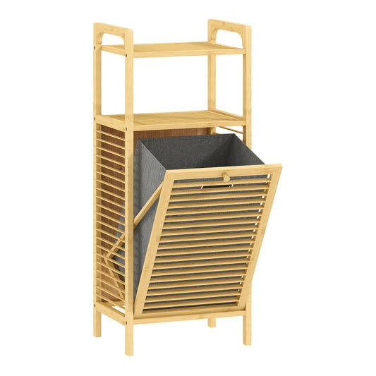 HOMCOM Bamboo Laundry Cabinet with Slatted Door in a Natural Wood Finish