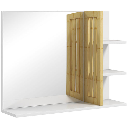 HOMCOM Bamboo Panel Bathroom Mirror in White