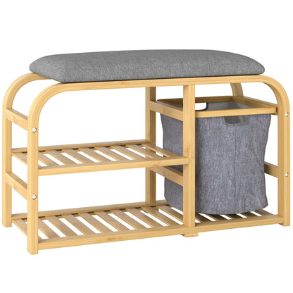 HOMCOM Bamboo Shoe Rack Bench with Padded Seat in a Natural Wood Finish