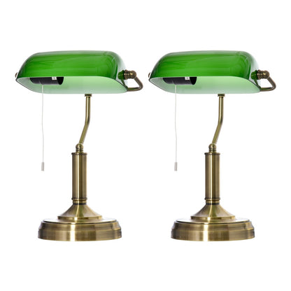 HOMCOM Banker's Table Lamps Set of 2, antique bronze tone base with green glass shade
