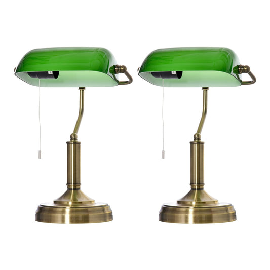 HOMCOM Banker's Table Lamps Set of 2, antique bronze tone base with green glass shade