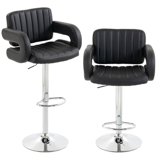 HOMCOM Bar Stools in black PU leather with adjustable height and chrome base