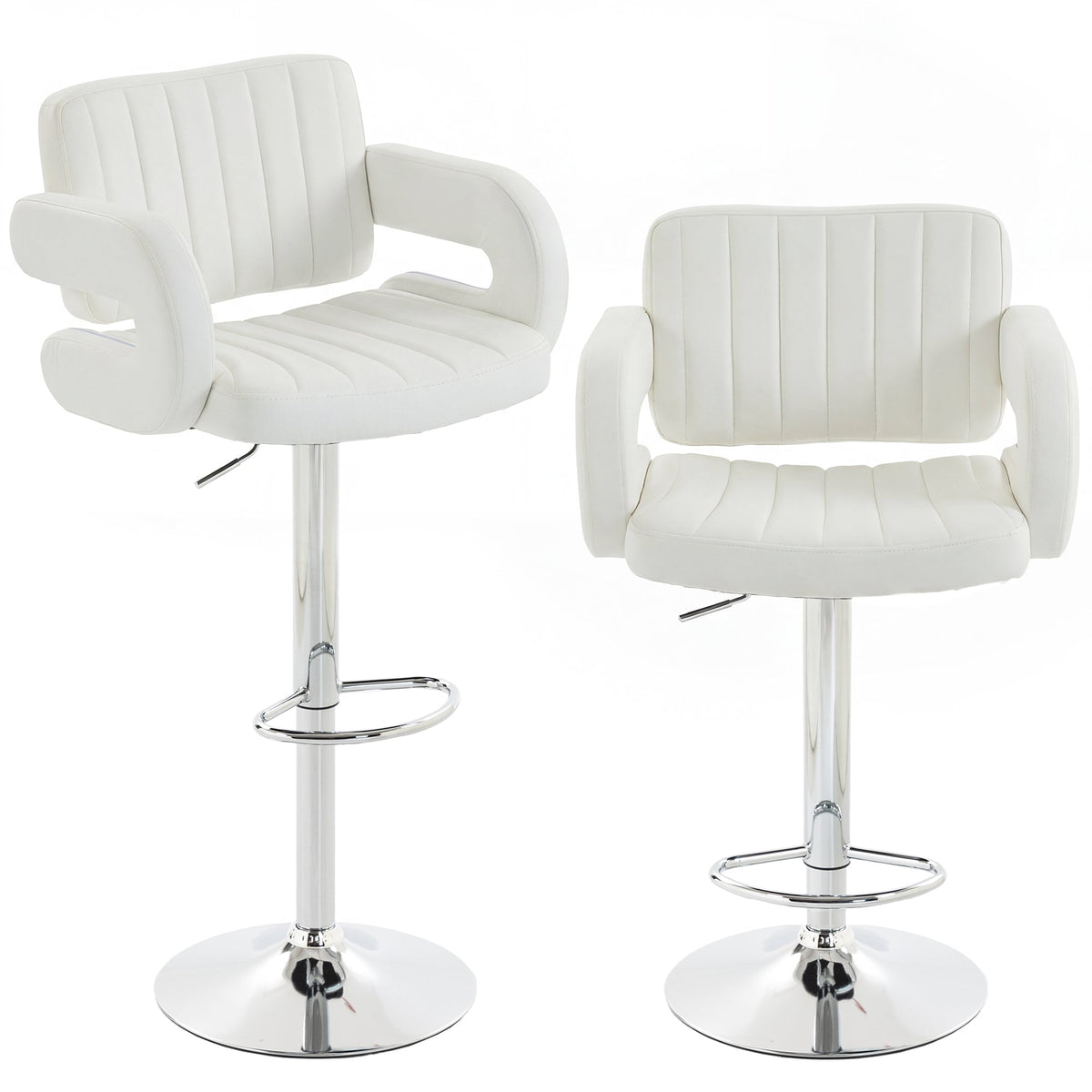 HOMCOM Bar Stools in white PU leather with chrome bases and adjustable height