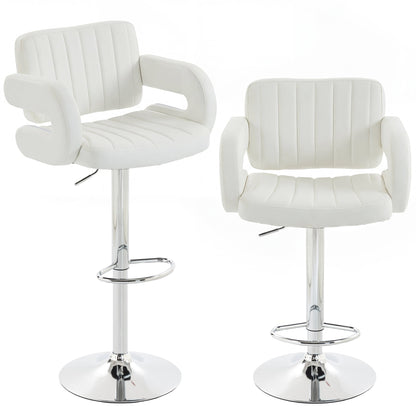HOMCOM Bar Stools in white PU leather with chrome bases and adjustable height
