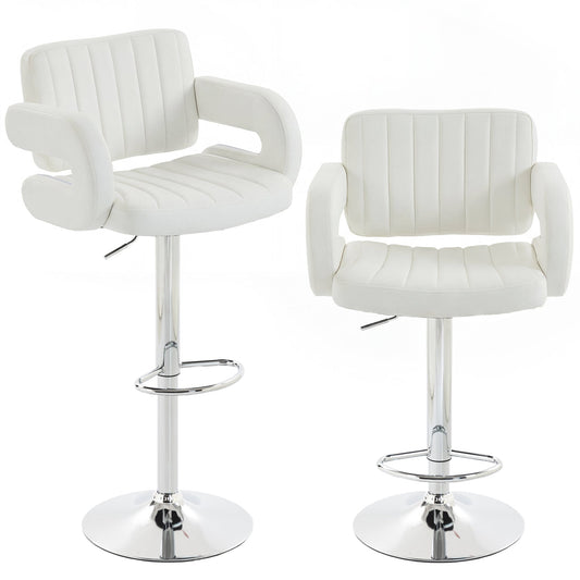 HOMCOM Bar Stools in white PU leather with chrome bases and adjustable height