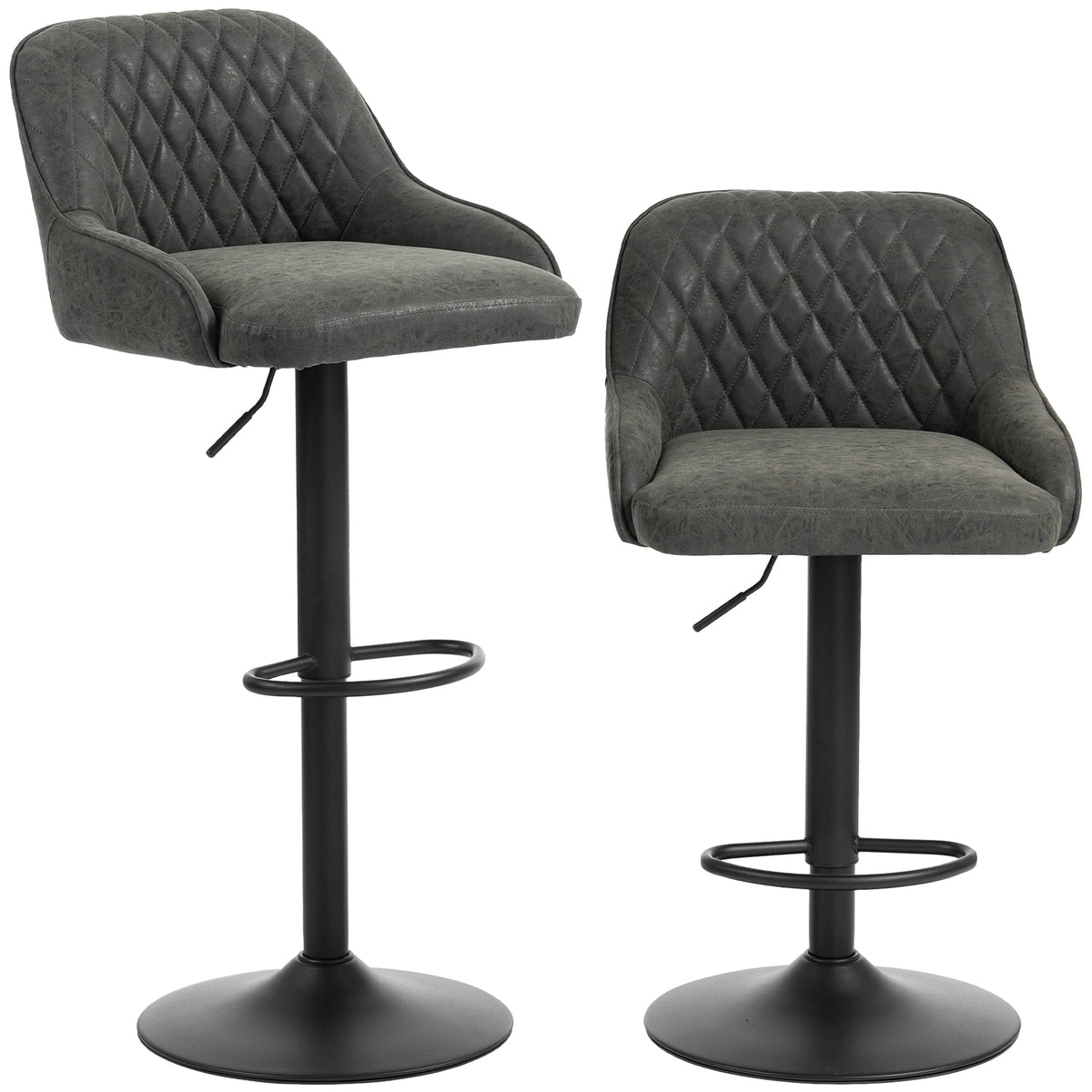 HOMCOM Bar Stools adjustable swivel kitchen chairs with backrest set of 2 dark grey
