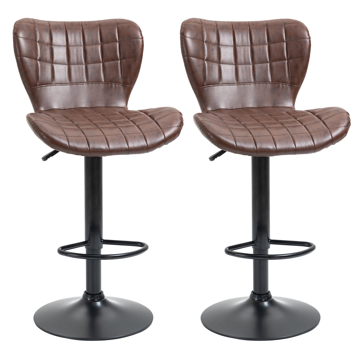 HOMCOM Bar Stools Set of 2 brown PU leather chairs with adjustable height and backrest