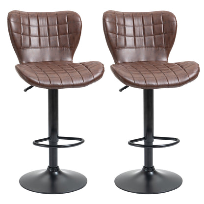 HOMCOM Bar Stools Set of 2 brown PU leather chairs with adjustable height and backrest