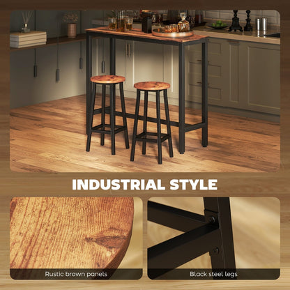 The breakfast bar stools shown with a table and close up of the wood grain and metal frame