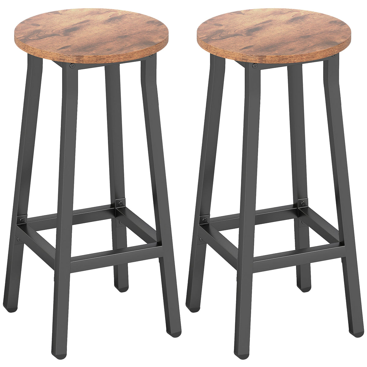 HOMCOM Bar Stools set of two featuring rustic brown round seats and black metal frames