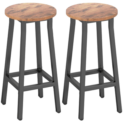 HOMCOM Bar Stools set of two featuring rustic brown round seats and black metal frames