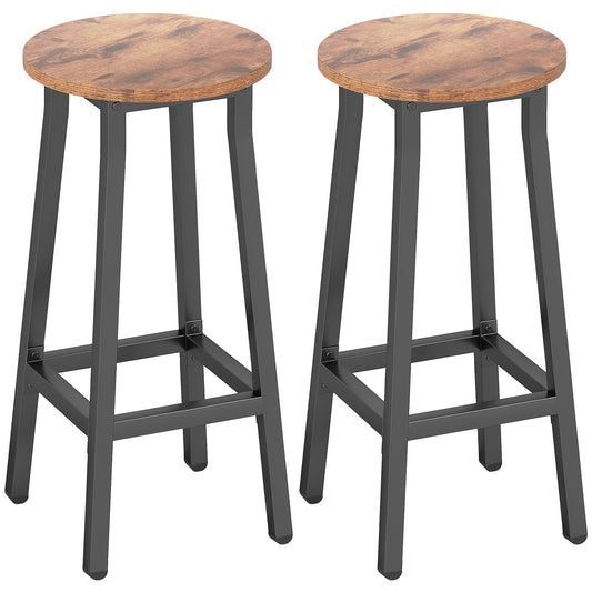 HOMCOM Bar Stools set of two featuring rustic brown round seats and black metal frames