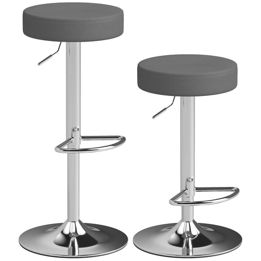 HOMCOM Bar Stools Set of 2, modern grey PU leather swivel barstools with chrome bases and footrests