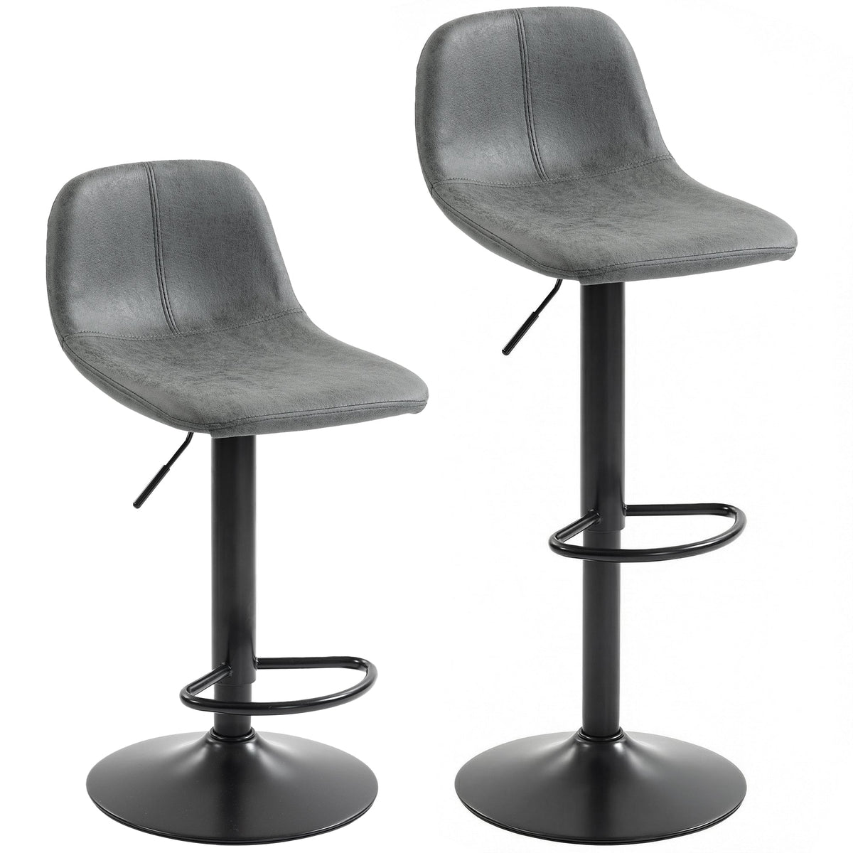 HOMCOM Bar Stools Set of 2, modern grey swivel barstools with black bases and footrests