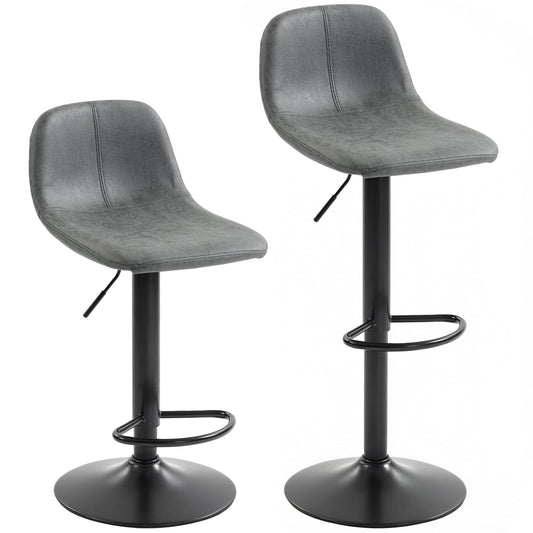 HOMCOM Bar Stools Set of 2, modern grey swivel barstools with black bases and footrests