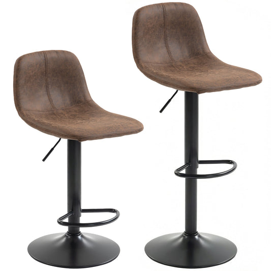 HOMCOM Bar Stools Set of 2 featuring brown curved seats and black metal bases with footrests