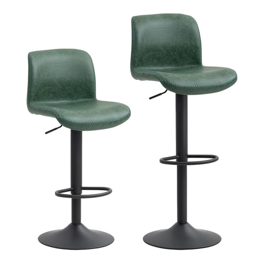 HOMCOM Bar Stools Set of 2 in green PU leather with adjustable height and footrest