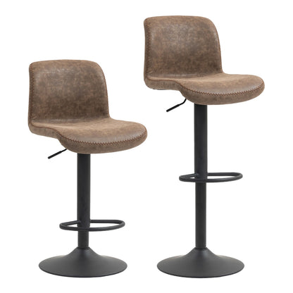 HOMCOM Bar Stools Set of 2, brown PU leather barstools with stitched detail and black metal bases