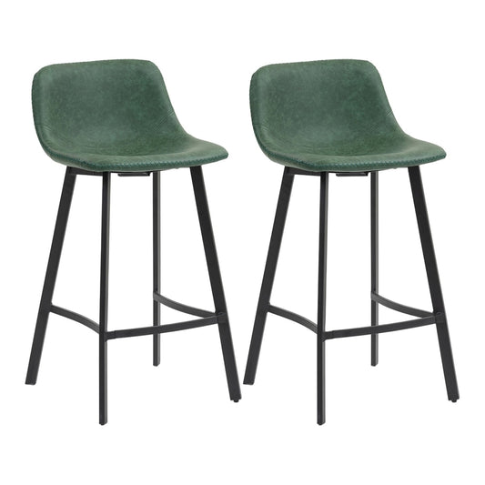 HOMCOM Bar Stools Set of 2 in green PU leather with black metal legs and stitching detail