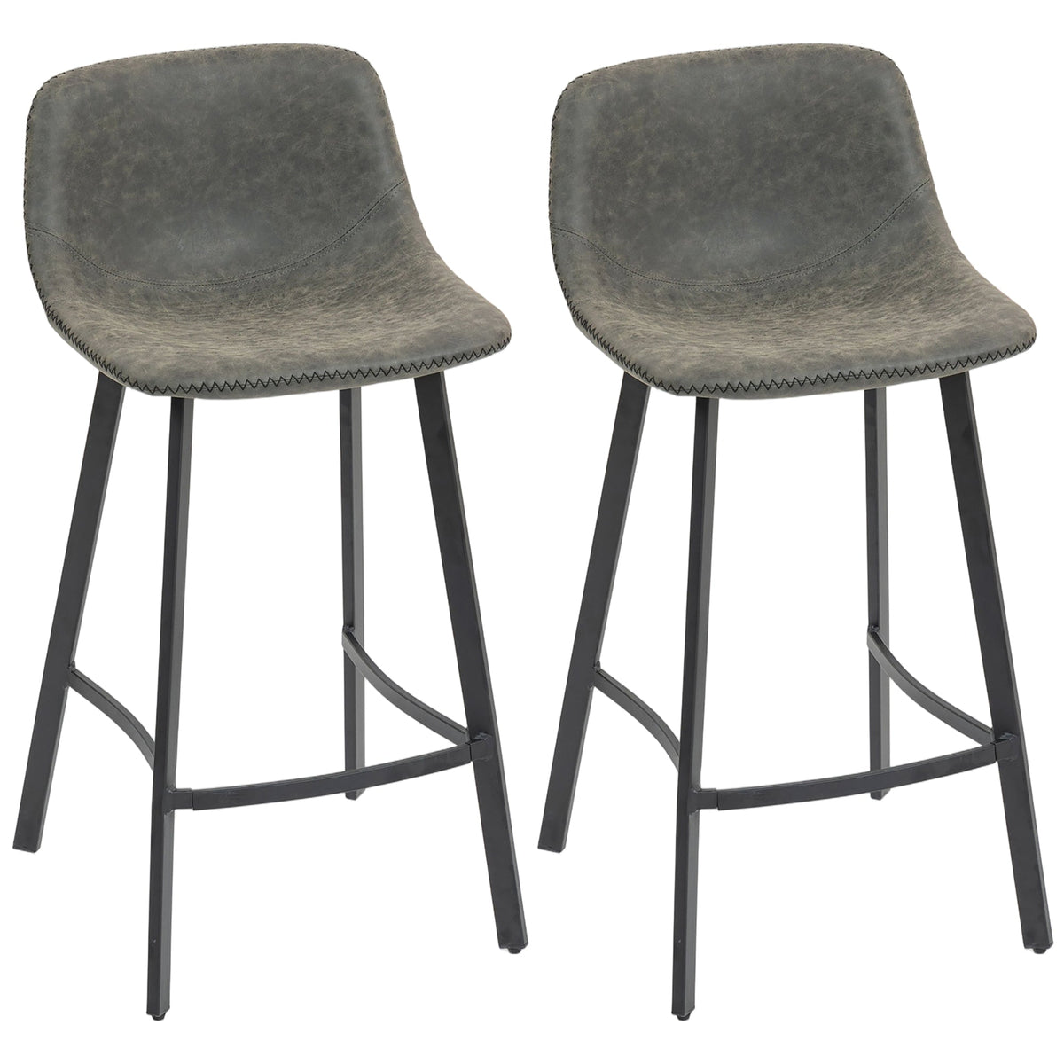 HOMCOM Bar Stools Set of 2 in grey with black metal legs and backrests