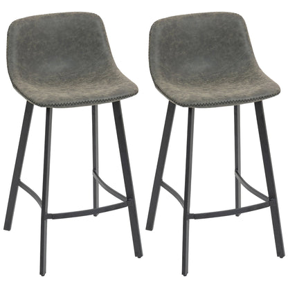 HOMCOM Bar Stools Set of 2 in grey with black metal legs and backrests
