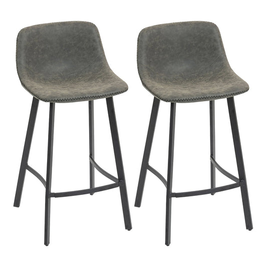 HOMCOM Bar Stools Set of 2 in grey with black metal legs and backrests