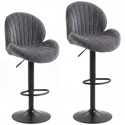 HOMCOM Bar Stools Set of 2, grey upholstered barstools with black bases and adjustable height