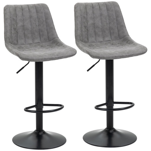 HOMCOM Set of 2 Leathaire Tub Bar Stools in grey with black metal pedestals and footrests