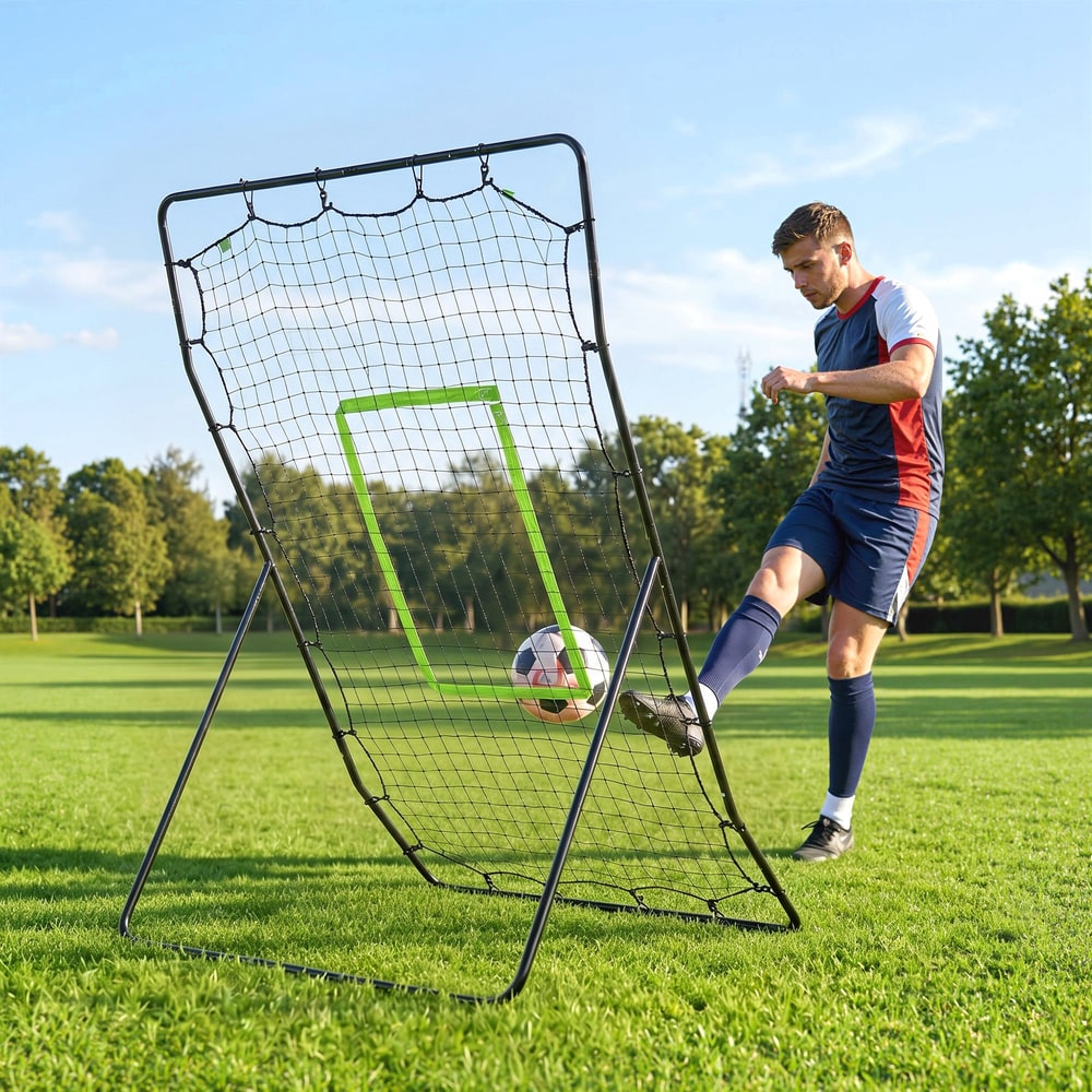 The baseball rebounder net is used for football practice
