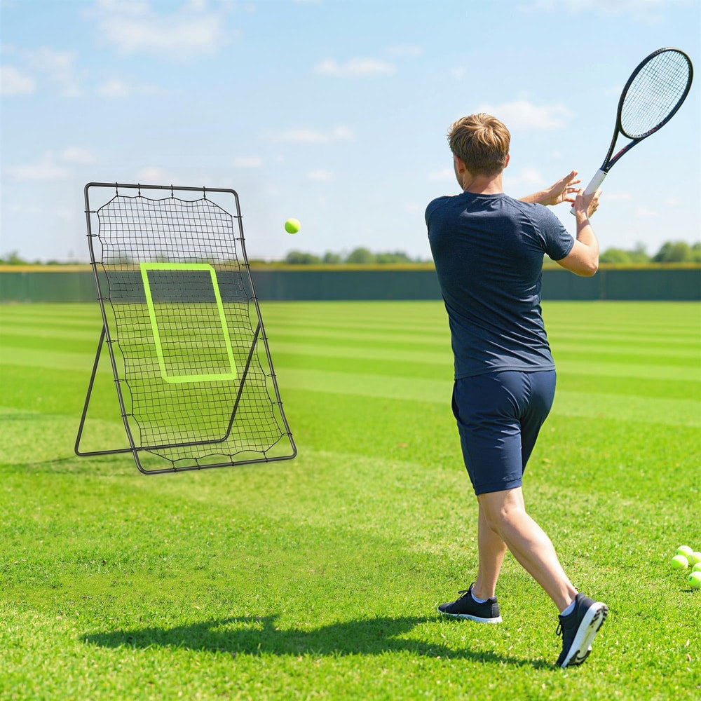 The baseball rebounder net is used for tennis practice