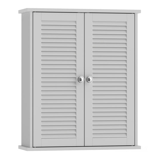 HOMCOM Bathroom Cabinet with two louvered doors and silver handles, shown against a white background