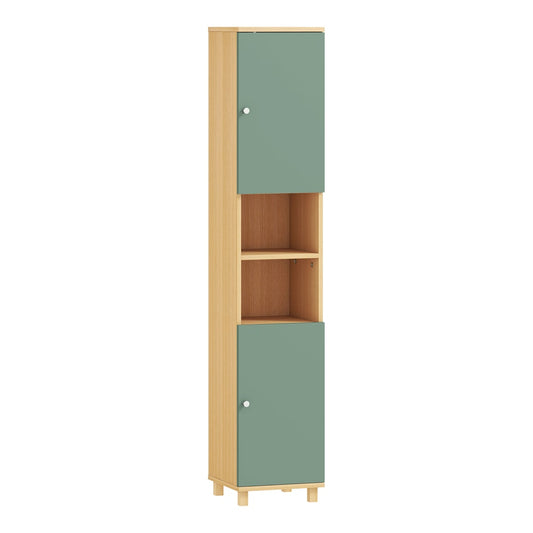 HOMCOM Bathroom Cabinet with Adjustable Shelves and Open Shelves in Green