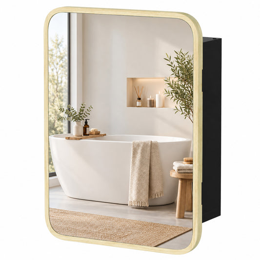 HOMCOM Bathroom Medicine Mirror Cabinet in a Natural Wood Finish