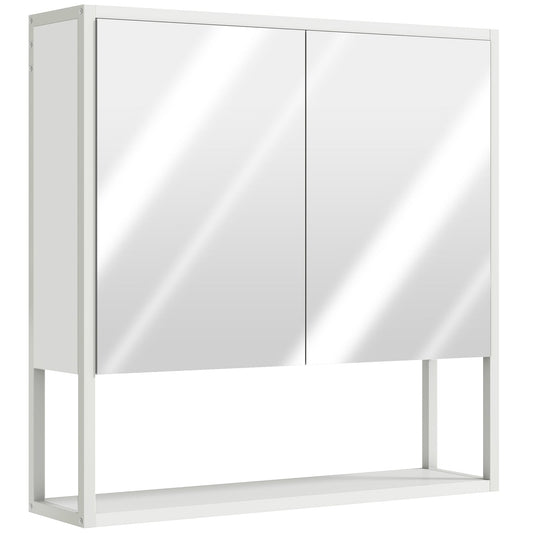 HOMCOM Bathroom Mirror Cabinet in white with two mirrored doors and an open bottom shelf